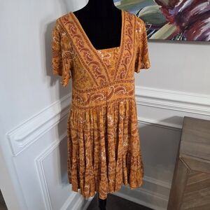BILA Tiered Dress Women’s Size XS Paisley Fall Floral Gauze G Marigold Boho
